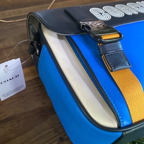 Coach Track Crossbody In ColorBlock with Coach Branding on Front Flap - Picture 4 of 16